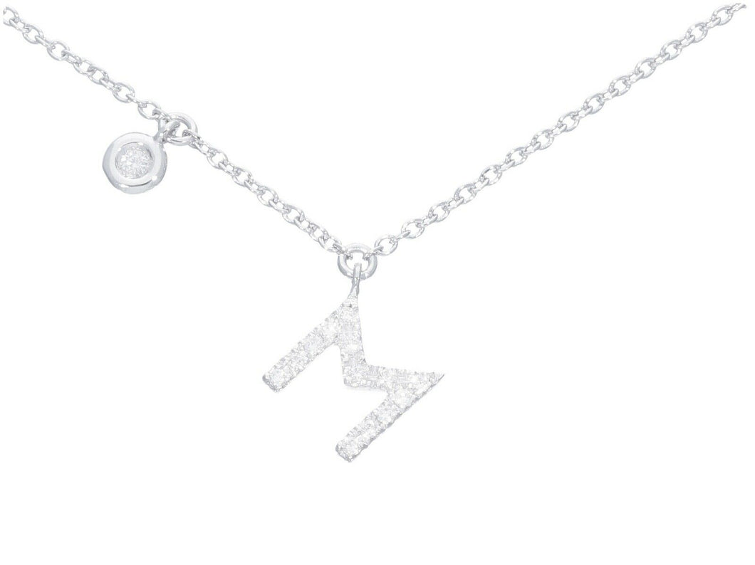 18k white gold necklace, pendant mini initial letter M, 0.7 cm, 0.3