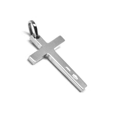 Load image into Gallery viewer, SOLID 18K WHITE GOLD SMALL CROSS 18mm, SQUARED, SMOOTH, 2mm THICK MADE IN ITALY.
