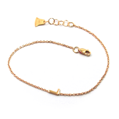 18k rose gold rolo thin bracelet with central small 5mm letter initial L.
