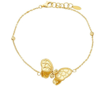 SOLID 18K YELLOW GOLD BRACELET WITH FINELY WORKED 22mm BUTTERFLY, ROLO CHAIN.