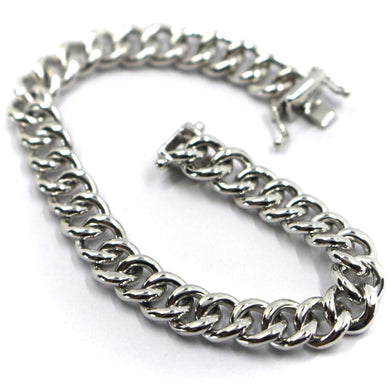 18K WHITE GOLD SOLID TUBULAR ROUNDED CUBAN CURB 8mm GOURMETTE ROUND BRACELET.