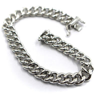 18K WHITE GOLD SOLID TUBULAR ROUNDED CUBAN CURB 8mm GOURMETTE ROUND BRACELET.