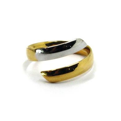 18K YELLOW AND WHITE GOLD DOUBLE 4mm ALTERNATE BAND FLAT SIZABLE OPEN RING.