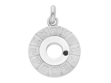 18k white gold zodiac sign round 22mm black diamond zodiacal medal pendant.