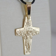 SOLID 18K YELLOW GOLD GOOD SHEPHERD POPE FRANCIS CROSS, FRANCESCO, MADE IN ITALY.