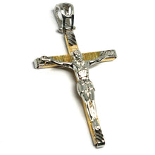 Load image into Gallery viewer, 18K YELLOW WHITE GOLD FLAT ALTERNATE CHAIN, 20 INCHES &amp; WORKED JESUS CROSS
