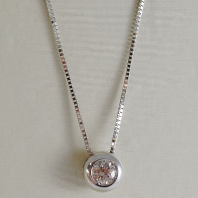 18k white gold necklace with diamond 0.12 carats, venetian chain made in Italy.