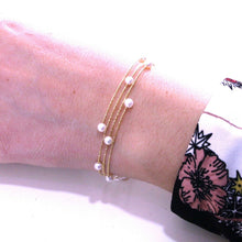 Load image into Gallery viewer, 18k rose gold magicwire bangle bracelet, elastic worked multi wires pink pearls

