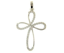 Load image into Gallery viewer, 18K WHITE GOLD 17mm ONDULATE FLOWER CROSS WITH WHITE ROUND CUBIC ZIRCONIA
