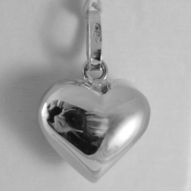 18k white gold rounded mini heart charm pendant shiny 0.79 inches made in Italy.