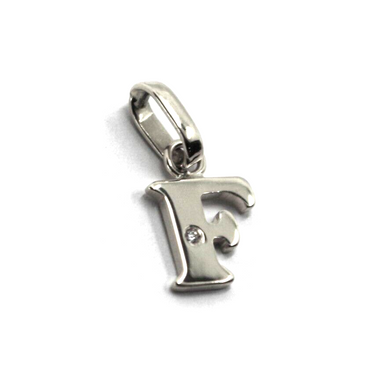 18k white gold pendant charm small initial letter F, 10mm, 0.4