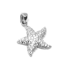 Load image into Gallery viewer, SOLID 18K WHITE GOLD PENDANT STARFISH STAR WITH CUBIC ZIRCONIA 16mm 0.63 inches.
