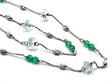 Load image into Gallery viewer, 18k white gold 16.5&quot; necklace faceted 6mm aquamarine disc round green chalcedony.
