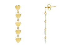 Load image into Gallery viewer, SOLID 18K YELLOW GOLD EARRINGS, PENDANT 5mm HEARTS ROW, LENGTH 3.3cm 1.3&quot;.
