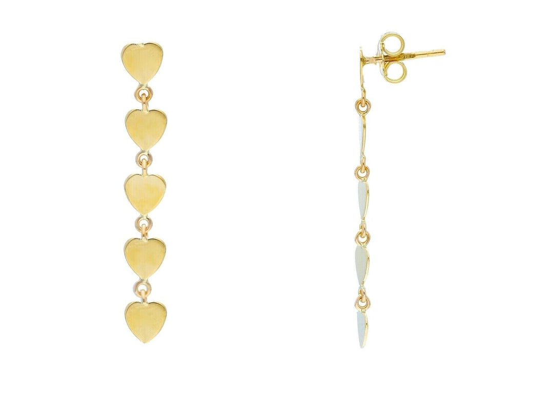 SOLID 18K YELLOW GOLD EARRINGS, PENDANT 5mm HEARTS ROW, LENGTH 3.3cm 1.3