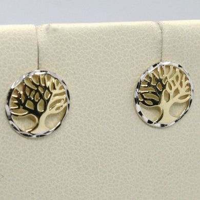 18k yellow & white gold round earrings beautiful tree of life, made in Italy.