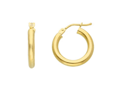 18k yellow gold round circle hoops earrings internal diameter 10mm, width 2.5mm.