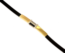 Load image into Gallery viewer, SOLID 18K YELLOW WHITE GOLD BRACELET 4mm SQUARE TUBE PLATE AND BLACK RUBBER 8.3&quot;.
