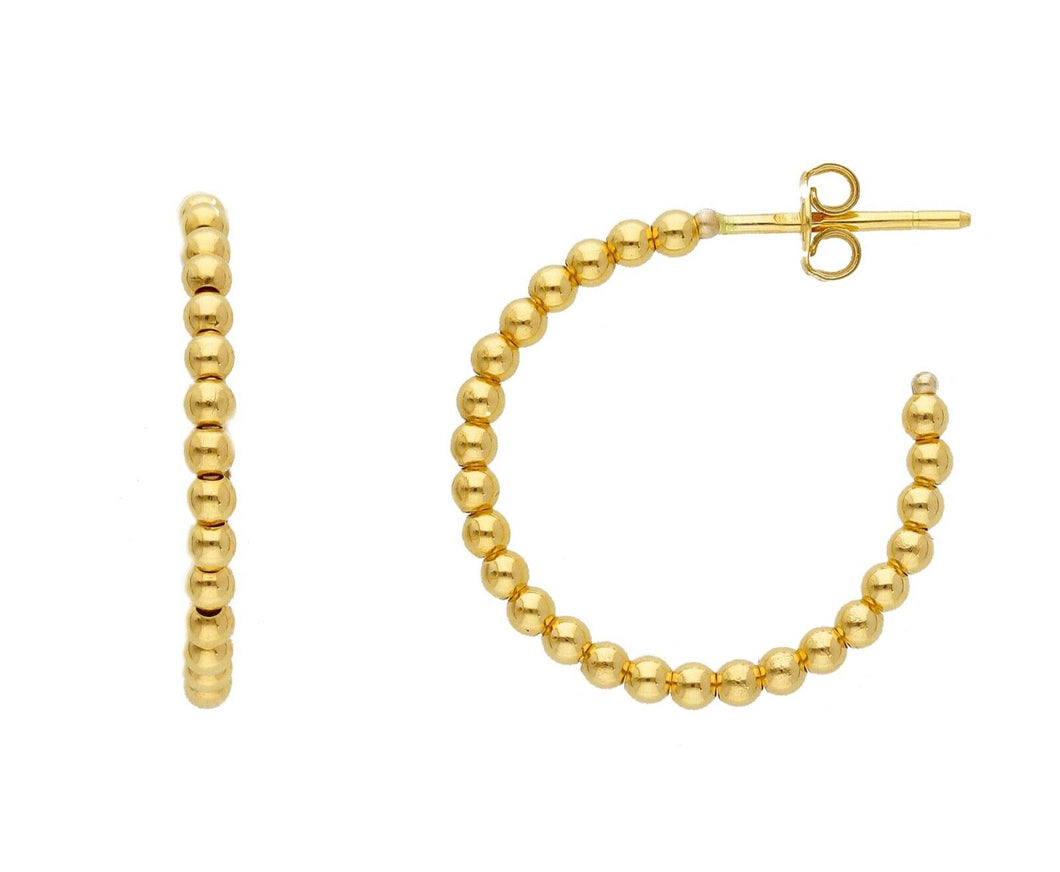 18K YELLOW GOLD HOOPS CIRCLE 24mm EARRINGS WITH SMOOTH 2mm SPHERES, BALLS.