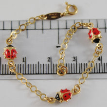 Load image into Gallery viewer, 18k yellow gold girl bracelet 5.90 glazed ladybird ladybug enamel, made in Italy.
