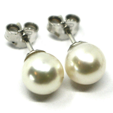 SOLID 18K WHITE GOLD STUDS EARRINGS, SALTWATER AKOYA PEARLS, DIAMETER 7.5/8 MM.