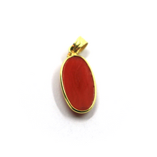 Load image into Gallery viewer, 18K YELLOW GOLD PENDANT LADY FACE SMALL 15x8mm, OVAL CABOCHON RED CORAL
