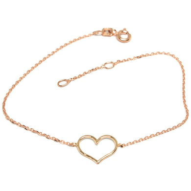 18k rose gold square rolo mini bracelet, 7.1 inches, openwork heart, Italy made.