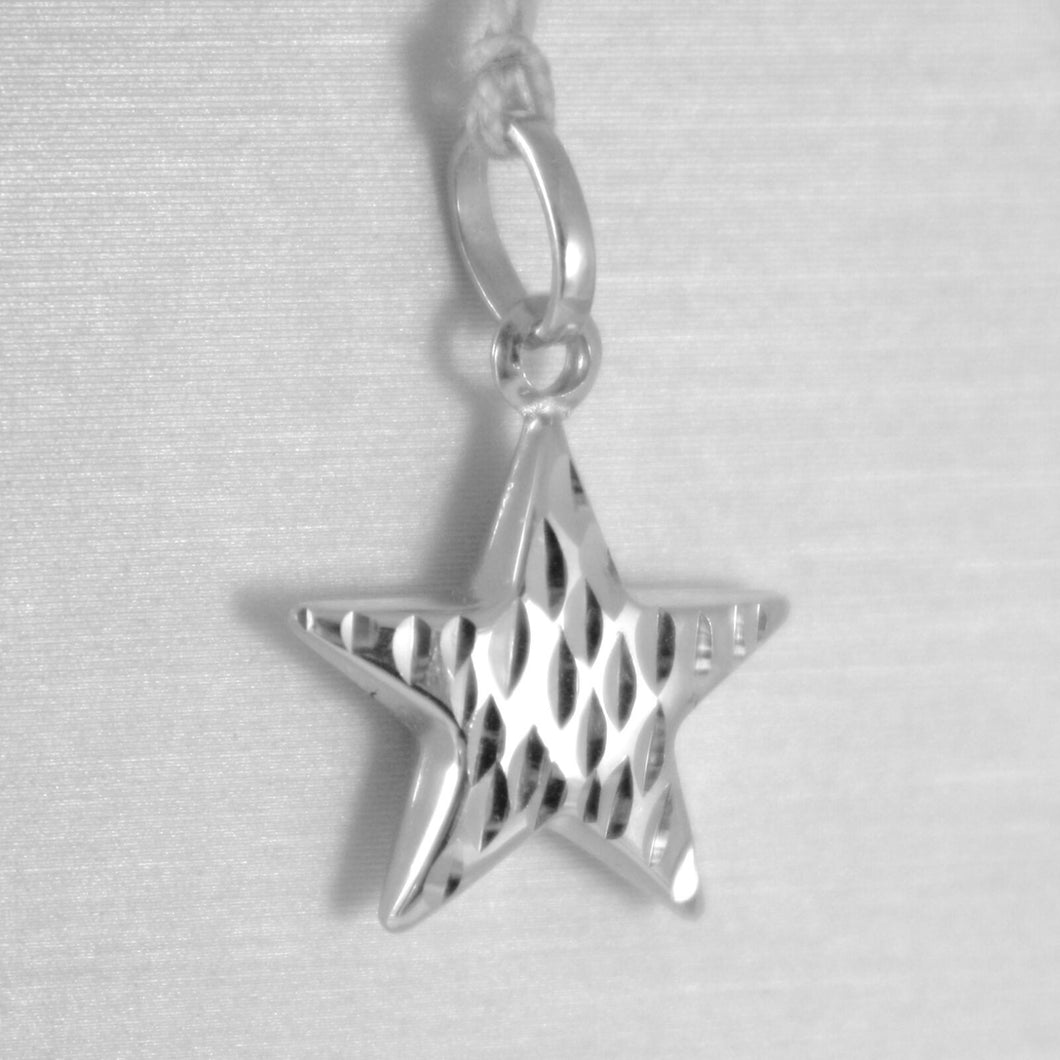 18k white gold rounded star pendant charm 20 mm worked & smooth, made in Italy