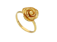 Load image into Gallery viewer, SOLID 18K YELLOW GOLD RING WITH FINELY WORKED FLOWER WITH PETALS 13mm CENTRAL.
