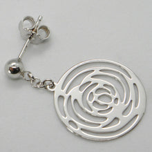 Load image into Gallery viewer, SOLID 18K WHITE GOLD PENDANT EARRINGS, FLOWER ROSE WORKED DISC, MADE IN ITALY
