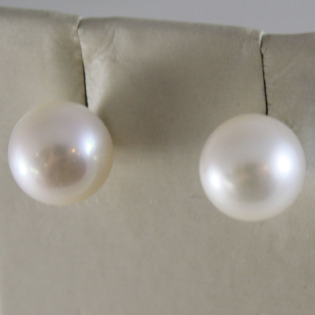 SOLID 18K WHITE OR YELLOW GOLD EARRINGS WITH PEARL PEARLS 8.5 MM, MADE IN ITALY