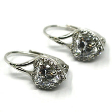 Load image into Gallery viewer, 18k white gold pendant earrings, heart cubic zirconia, leverback closure.
