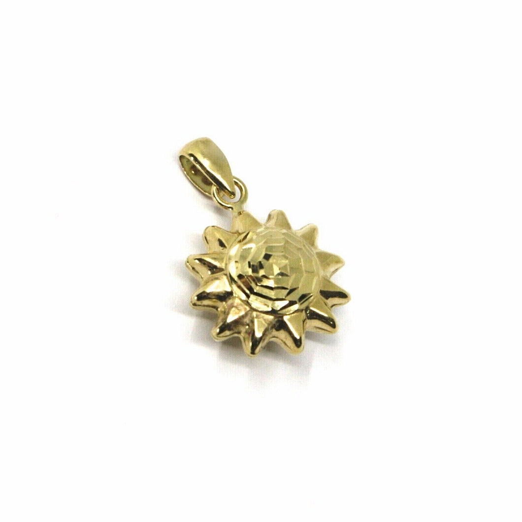 18K YELLOW GOLD SUN PENDANT 13mm DIAMETER, ROUNDED SMOOTH & WORKED, 2 FACES.