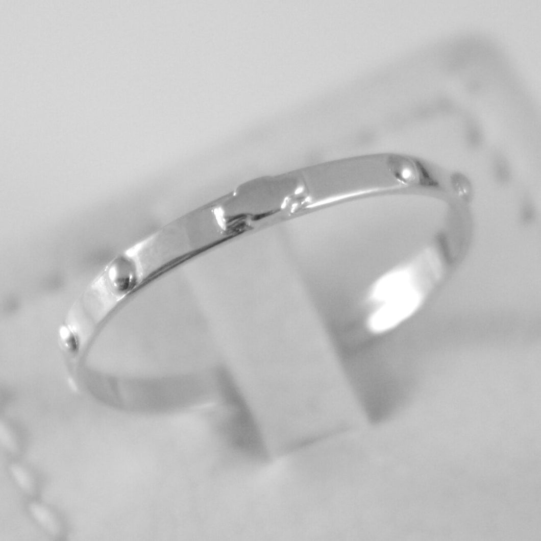 solid 18k white gold band rosary ring with Cross luminous smooth.