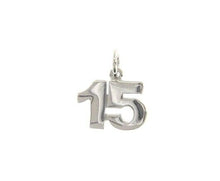 Load image into Gallery viewer, 18k white gold number 15 fifteen small pendant charm, 0.4&quot;, 10mm.
