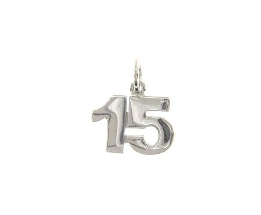 18k white gold number 15 fifteen small pendant charm, 0.4