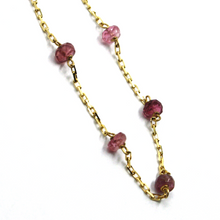 Load image into Gallery viewer, 18k yellow gold square rolo bracelet with faceted disc purple tourmaline, 7.5&quot;.
