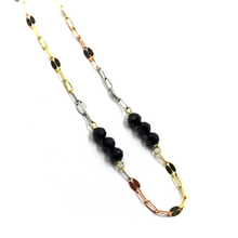 Load image into Gallery viewer, 18K YELLOW ROSE WHITE GOLD ANKLET 9.8&quot; 25cm FACETED BLACK SPINEL DIAMETER 3mm.
