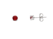 Cargar imagen en el visor de la galería, 18k white gold stud four prong earrings round recrystallized red 4mm ruby.
