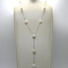 Load image into Gallery viewer, 18k white gold lariat necklace, venetian chain alternate with white pearls 10 mm.
