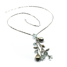 Load image into Gallery viewer, 18k white gold multi wire waterfall aquamarine pendant, drops chain, necklace.
