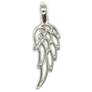 SOLID 18K WHITE GOLD PENDANT MEDAL, STYLIZED ANGEL WING, WINGS, MADE IN ITALY.