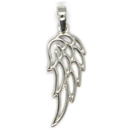 SOLID 18K WHITE GOLD PENDANT MEDAL, STYLIZED ANGEL WING, WINGS, MADE IN ITALY.