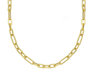 18K YELLOW GOLD CHAIN NECKLACE SQUARED OVAL PAPER CLIP 3x6mm & 3x10mm LINK, 18