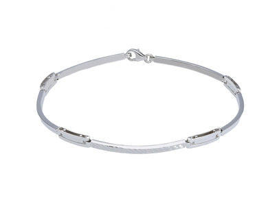 18K WHITE GOLD MAN SEMI RIGID BANGLE THIN BRACELET ALTERNATE 2-3mm WORKED PLATES.