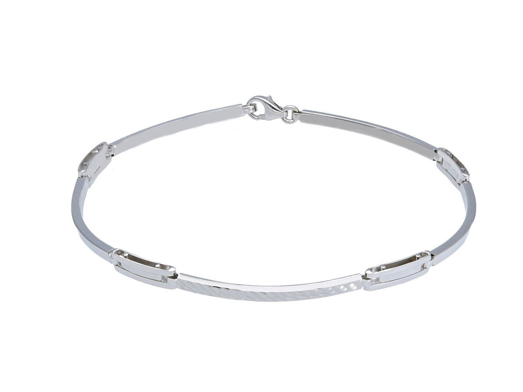 18K WHITE GOLD MAN SEMI RIGID BANGLE THIN BRACELET ALTERNATE 2-3mm WORKED PLATES.