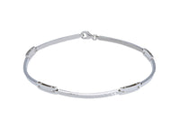 18K WHITE GOLD MAN SEMI RIGID BANGLE THIN BRACELET ALTERNATE 2-3mm WORKED PLATES.