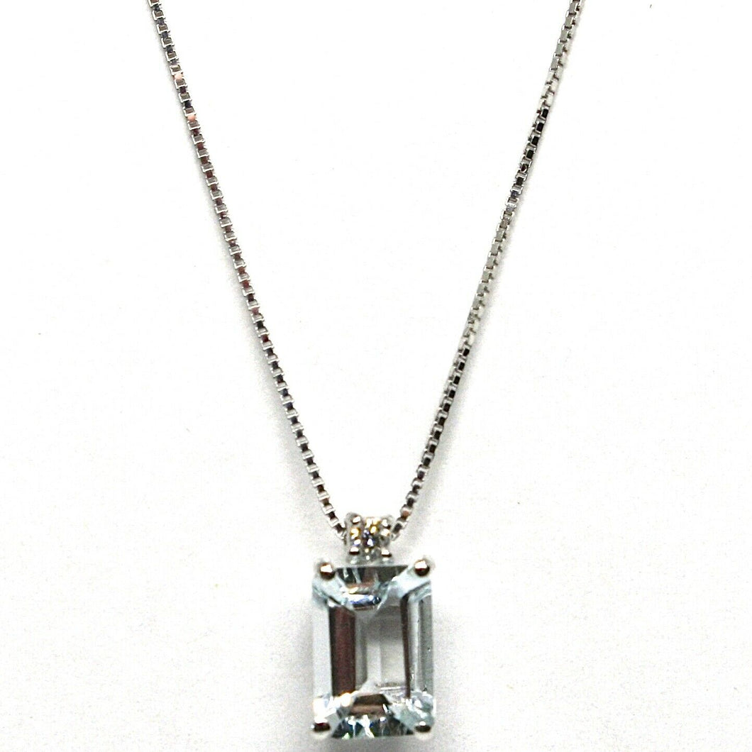 18k white gold necklace aquamarine 0.80 emerald cut & diamond, pendant & chain