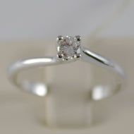18k white gold solitaire wedding band wave spiral ring diamond .16 made in Italy.