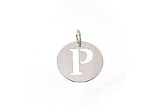 Load image into Gallery viewer, 18k white gold round medal with initial P letter P made in Italy diameter 0.5 in.
